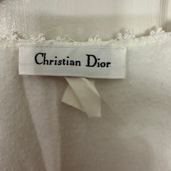 Vintage Christian Dior Nightgown Maxi Length Lace Trim Button Front Floral Cream - Picture 2 of 8